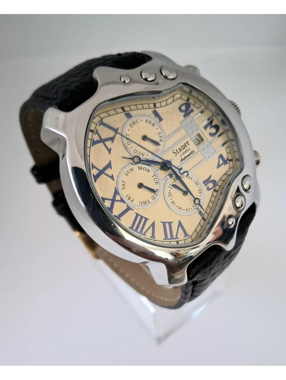 Stauer Guitar Automatic Chronograph Leather Watch RARE